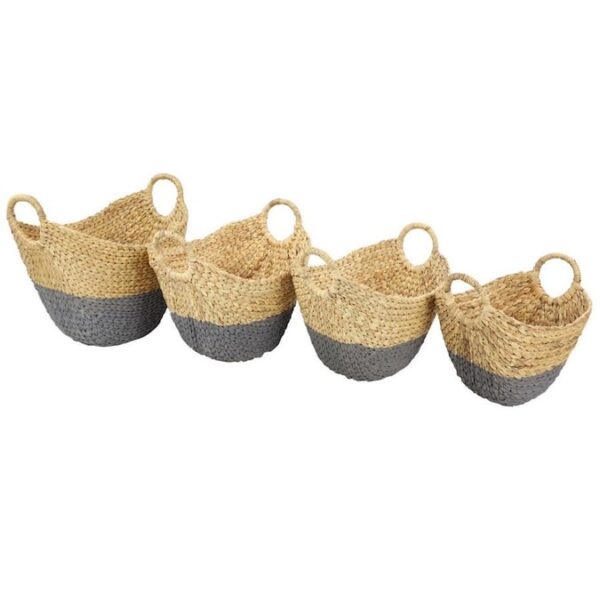 Oval Water Hyacinth Rattan Storage Baskets, Gray Dip-dyed