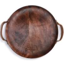 Wood Tray with Leather Handles, Dark Finish