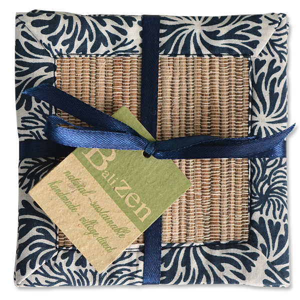 Water Hyacinth Fabric Trimmed Coasters, Set of 4