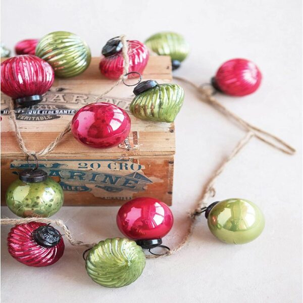 Embossed Glass Ornament Garland | Red & Green