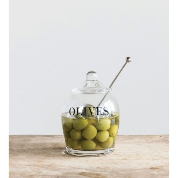 “Olives” Glass Jar with Stainless Steel Slotted Spoon