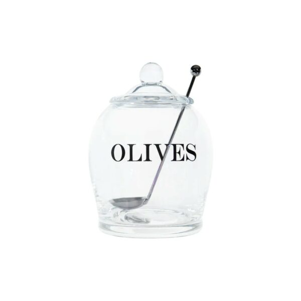 “Olives” Glass Jar with Stainless Steel Slotted Spoon
