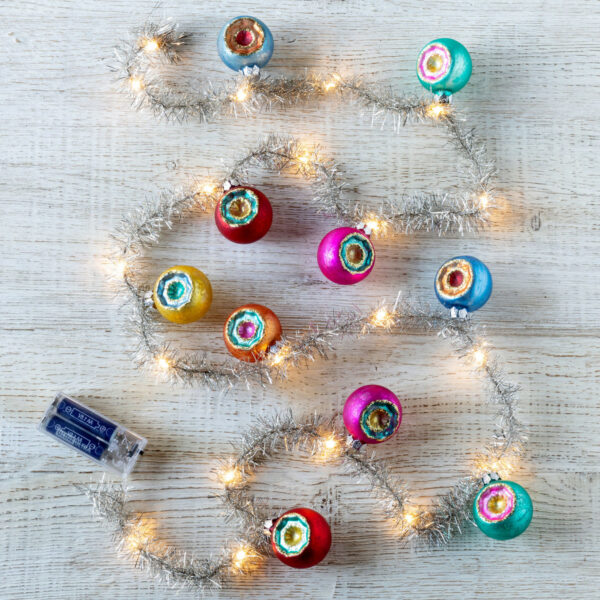Light Up Tinsel Garland with Glass Ornaments