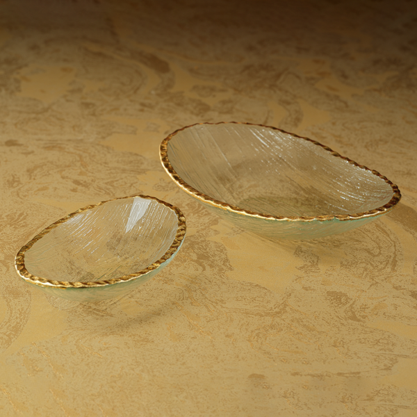 Clear Textured Bowl with Jagged Gold Rim